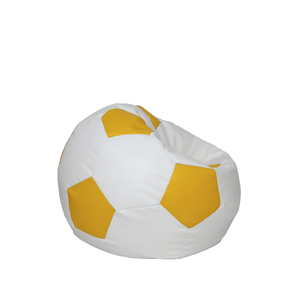 Fotoliu puf Baby Ball - imitatie piele - alb/galben