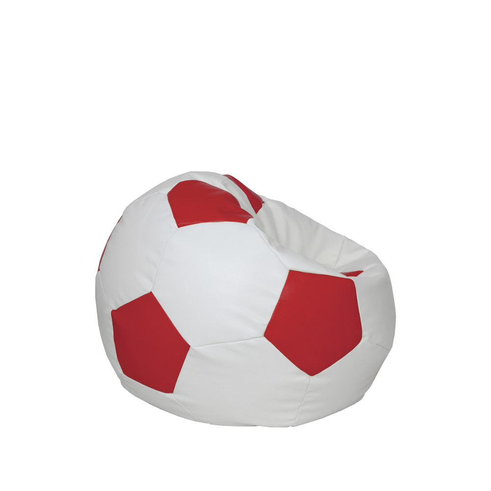 Fotoliu puf Baby Ball - imitatie piele - alb/rosu