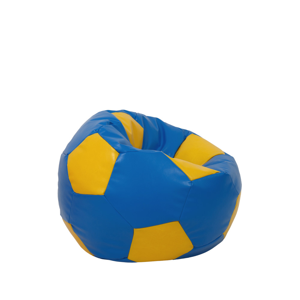 Fotoliu puf Baby Ball - imitatie piele - albastru/galben