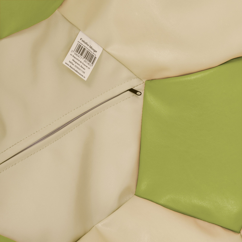 Fotoliu puf Baby Ball - imitatie piele - crem/verde Fotoliu puf Baby Ball - imitatie piele - crem/verde
