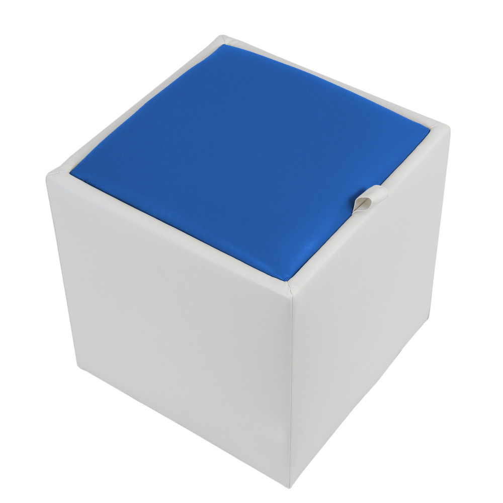 Taburet Box - imitatie piele alb/albastru - 21894/21898 Taburet Box - imitatie piele alb/albastru - 21894/21898