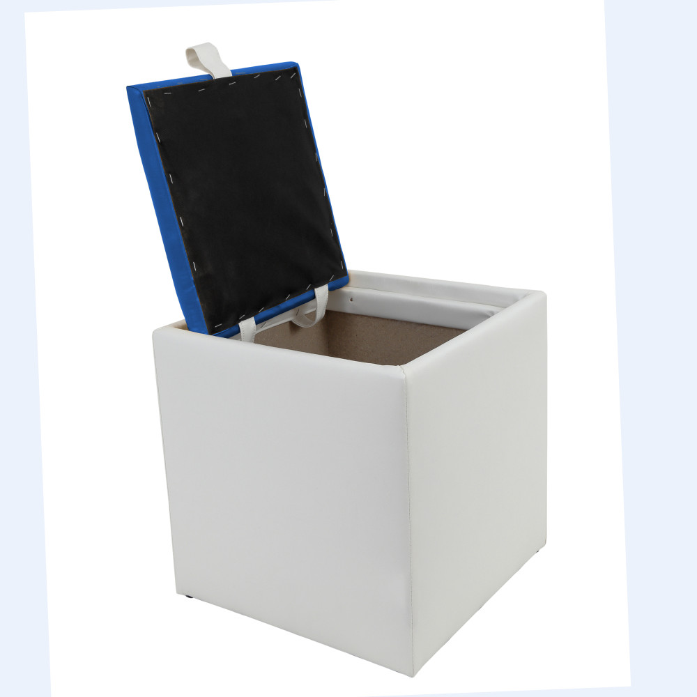 Taburet Box - imitatie piele alb/albastru - 21894/21898 Taburet Box - imitatie piele alb/albastru - 21894/21898