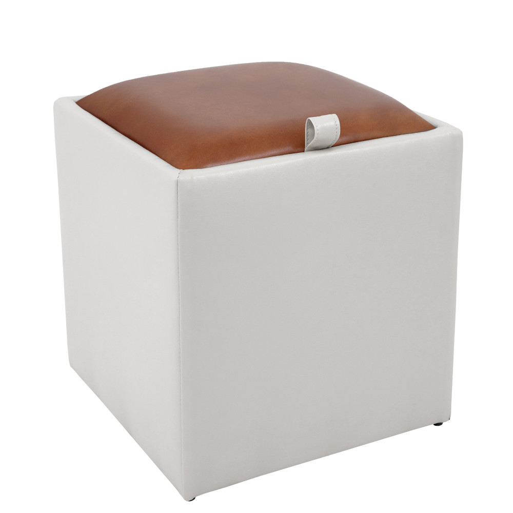 Taburet Box - imitatie piele alb/coniac - 21894/8070 Taburet Box - imitatie piele alb/coniac - 21894/8070