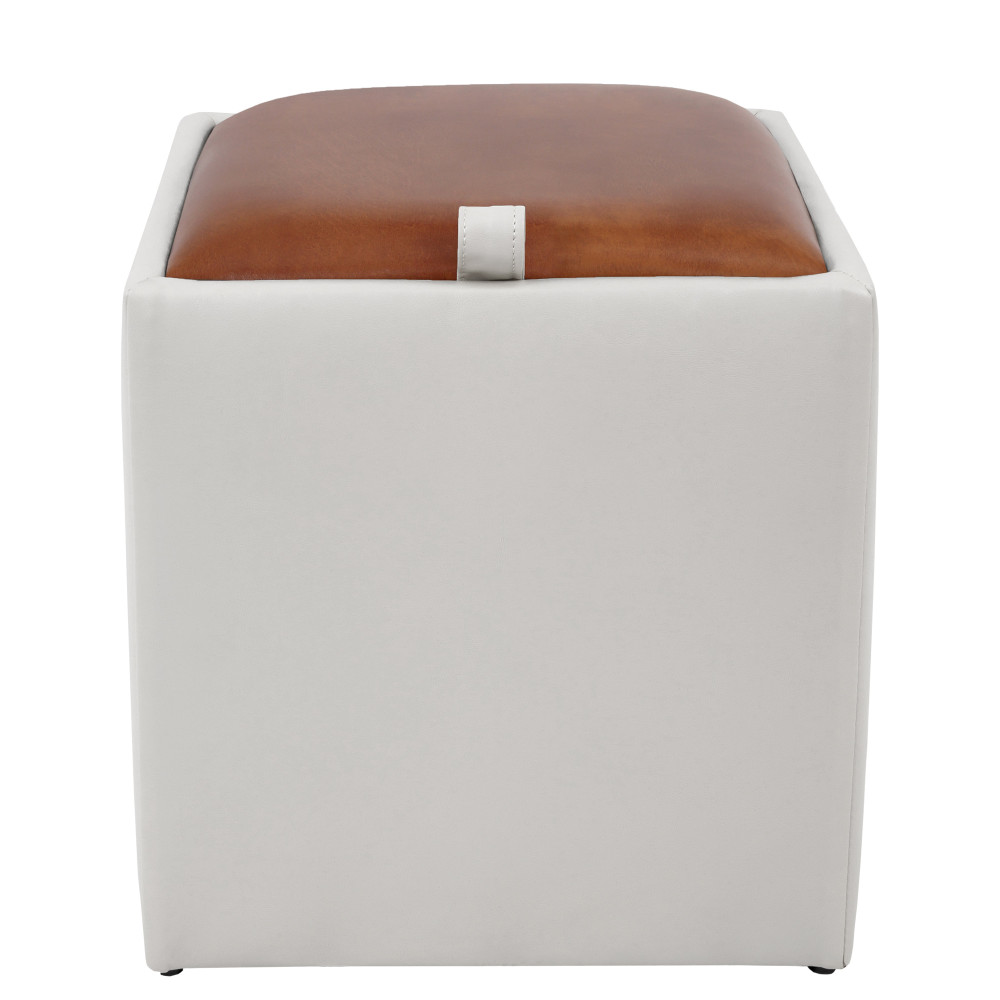 Taburet Box - imitatie piele alb/coniac - 21894/8070 Taburet Box - imitatie piele alb/coniac - 21894/8070