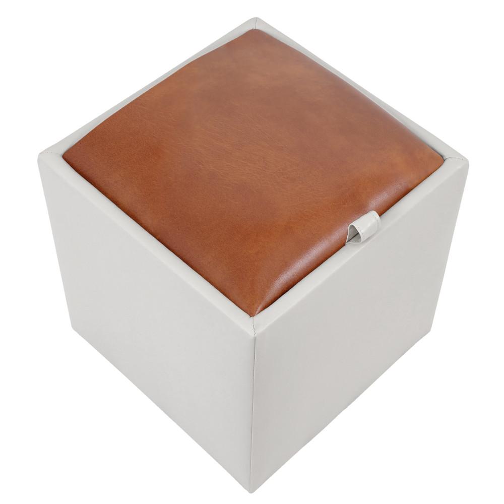 Taburet Box - imitatie piele alb/coniac - 21894/8070 Taburet Box - imitatie piele alb/coniac - 21894/8070