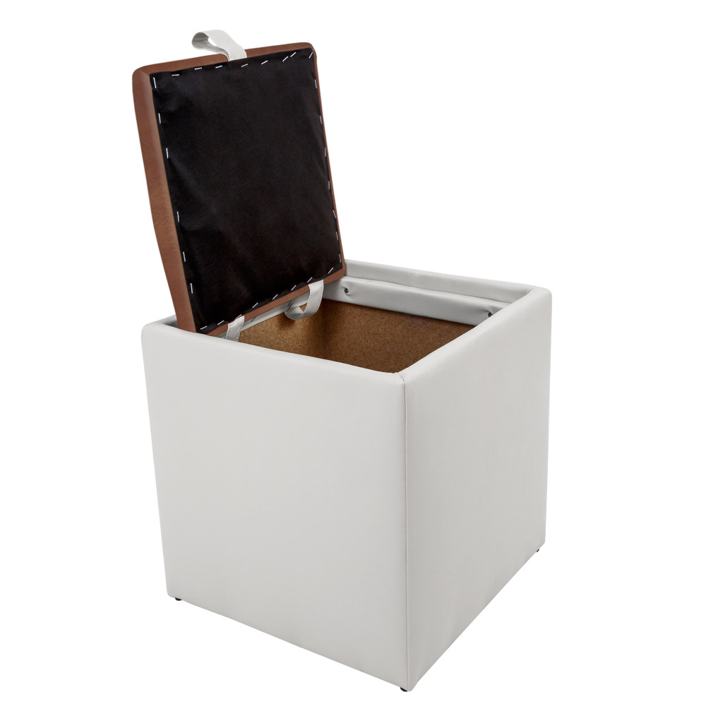 Taburet Box - imitatie piele alb/coniac - 21894/8070 Taburet Box - imitatie piele alb/coniac - 21894/8070