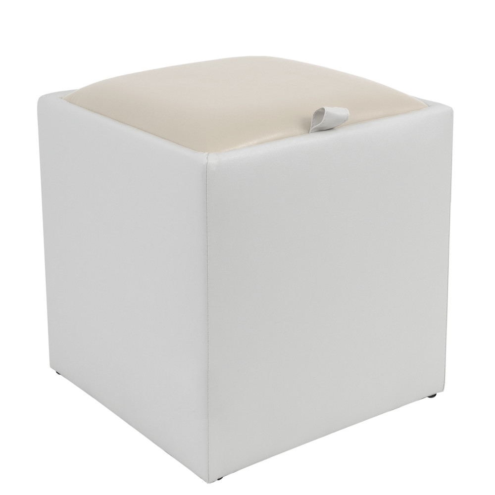 Taburet Box - imitatie piele alb/crem - 21894/21834 Taburet Box - imitatie piele alb/crem - 21894/21834