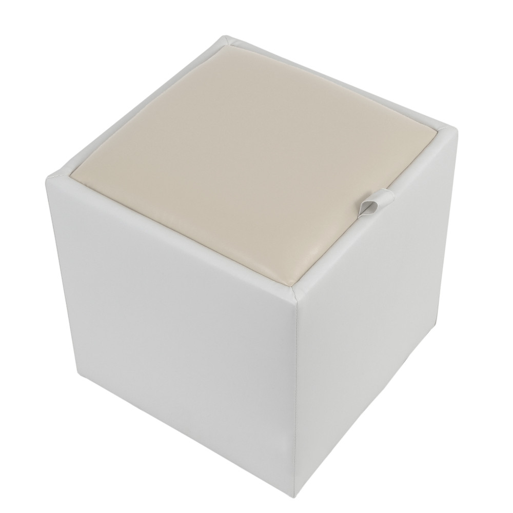 Taburet Box - imitatie piele alb/crem - 21894/21834 Taburet Box - imitatie piele alb/crem - 21894/21834