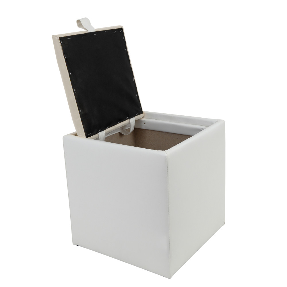 Taburet Box - imitatie piele alb/crem - 21894/21834 Taburet Box - imitatie piele alb/crem - 21894/21834