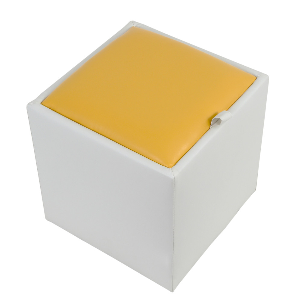 Taburet Box - imitatie piele alb/galben - 21894/22168 Taburet Box - imitatie piele alb/galben - 21894/22168
