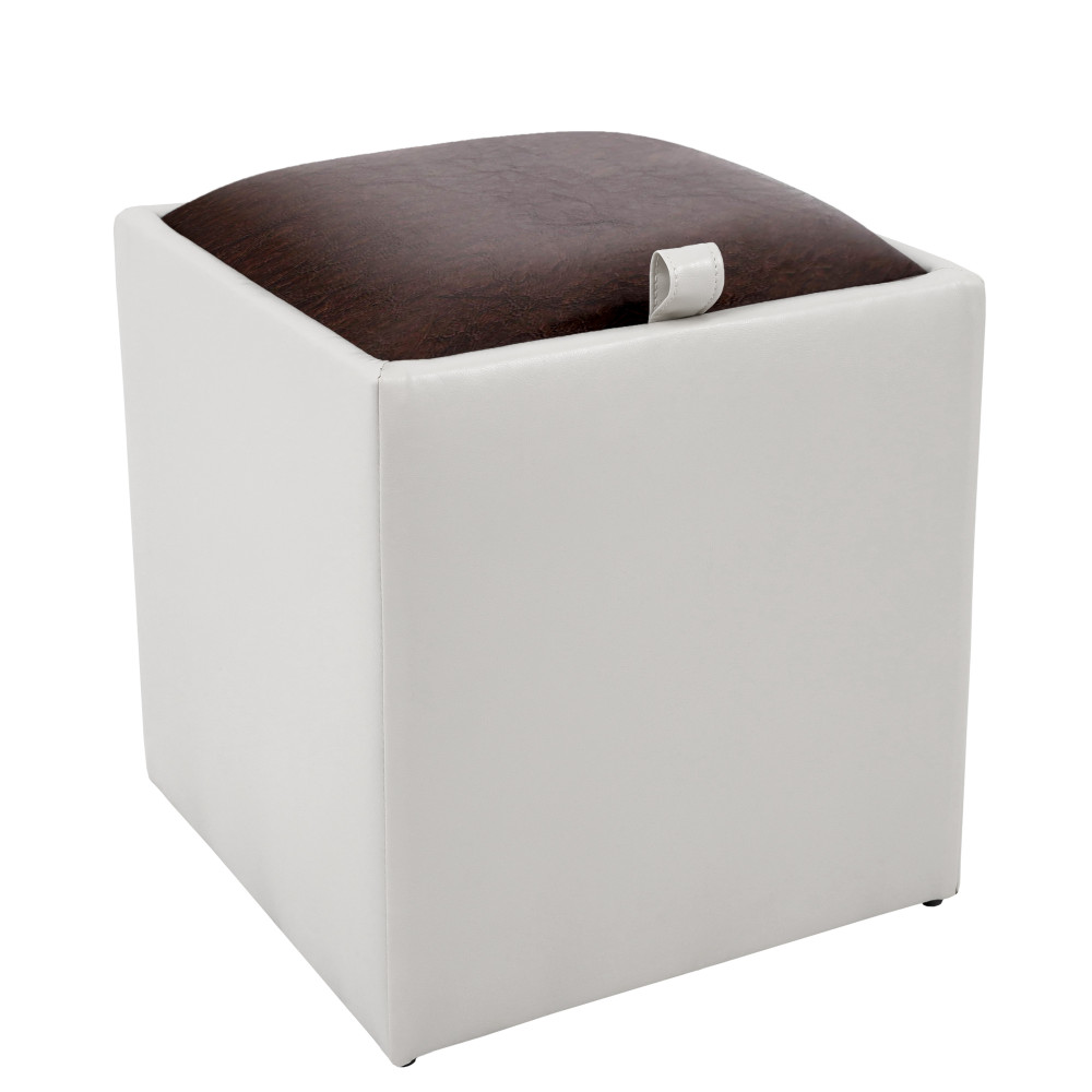 Taburet Box - imitatie piele alb/maro - 21894/15611 Taburet Box - imitatie piele alb/maro - 21894/15611