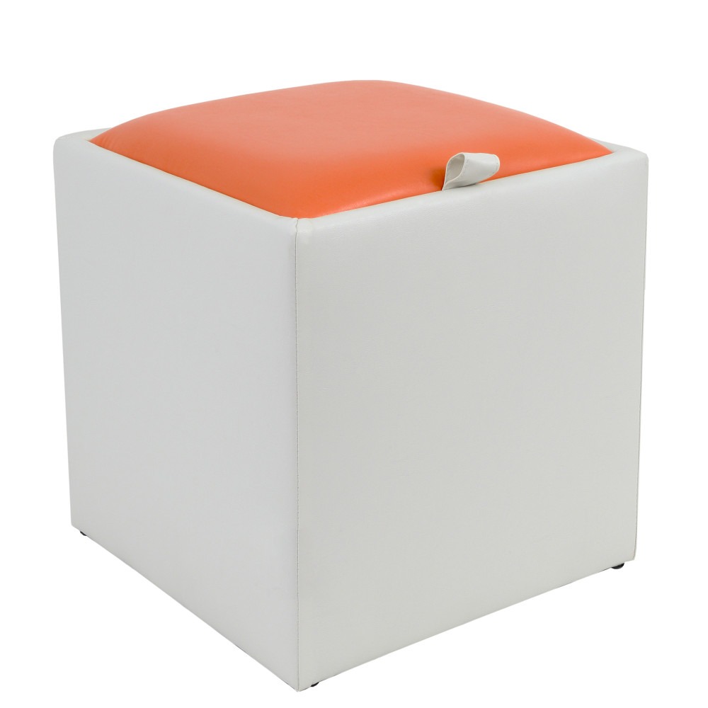 Taburet Box - imitatie piele alb/portocaliu - 21894/21895 Taburet Box - imitatie piele alb/portocaliu - 21894/21895
