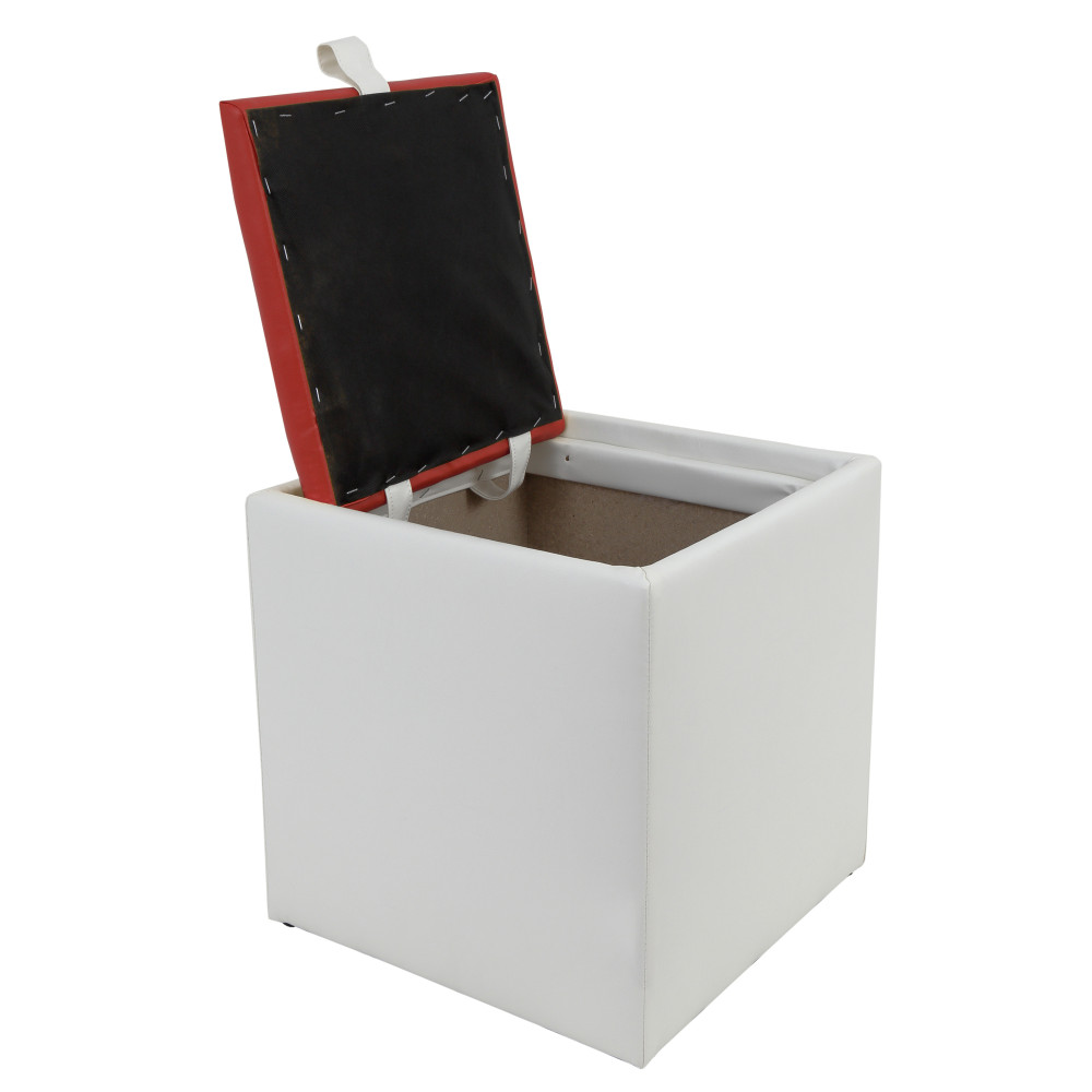 Taburet Box - imitatie piele alb/rosu - 21894/21900 Taburet Box - imitatie piele alb/rosu - 21894/21900