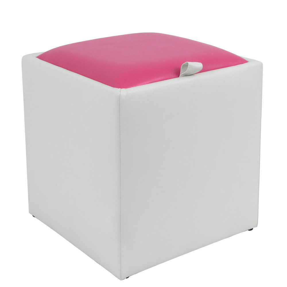 Taburet Box - imitatie piele alb/roz - 21894/21896 Taburet Box - imitatie piele alb/roz - 21894/21896