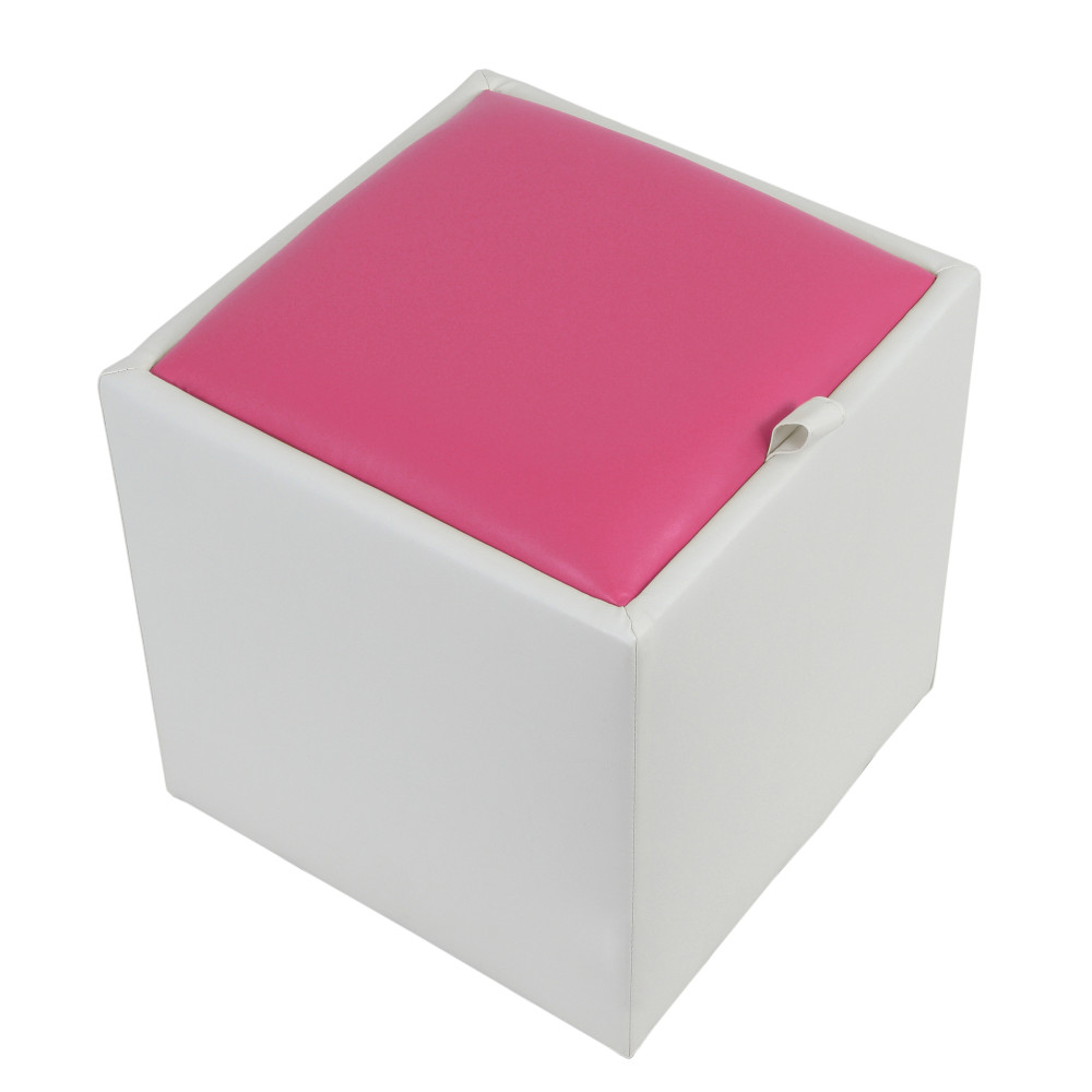 Taburet Box - imitatie piele alb/roz - 21894/21896 Taburet Box - imitatie piele alb/roz - 21894/21896