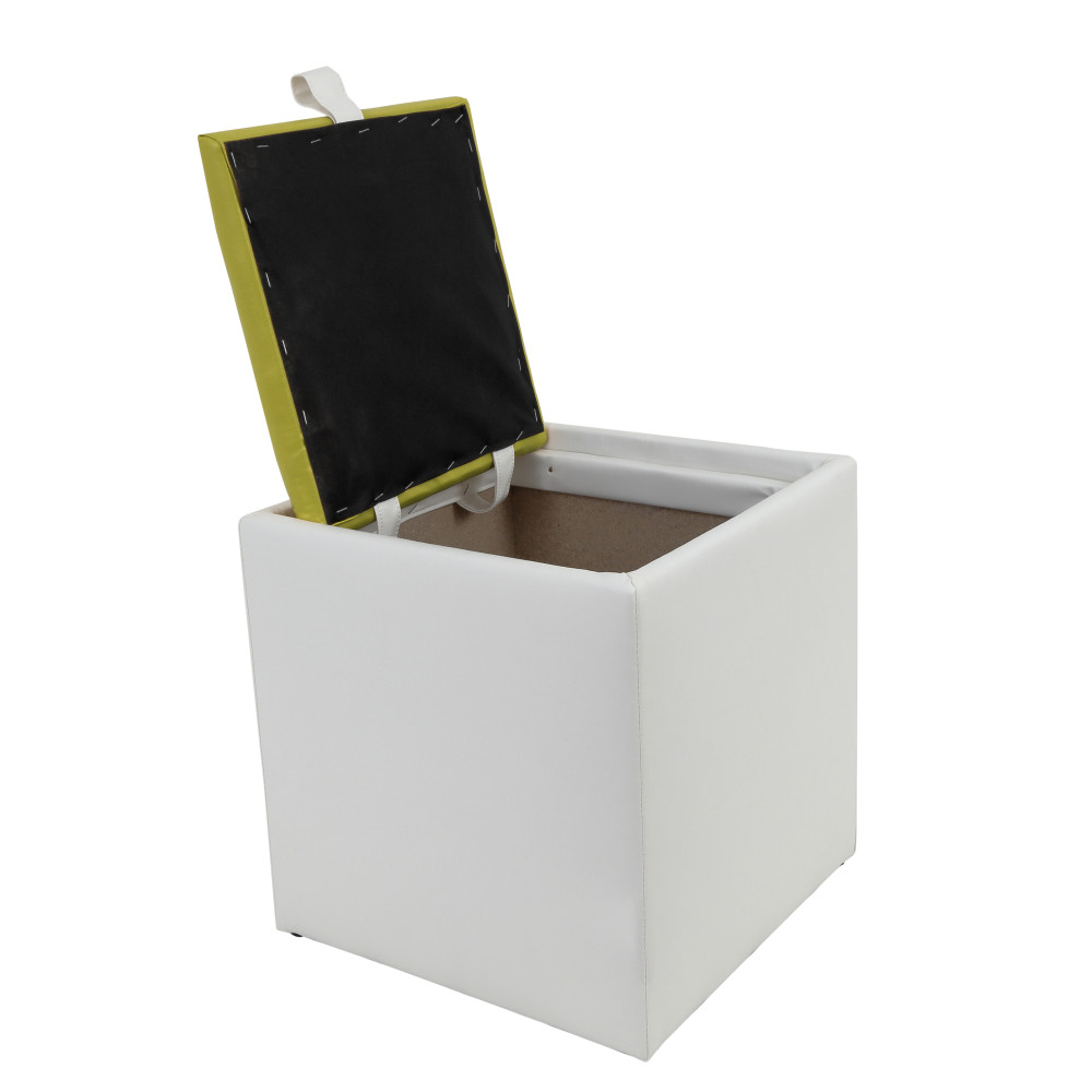 Taburet Box - imitatie piele alb/verde - 21894/21899 Taburet Box - imitatie piele alb/verde - 21894/21899