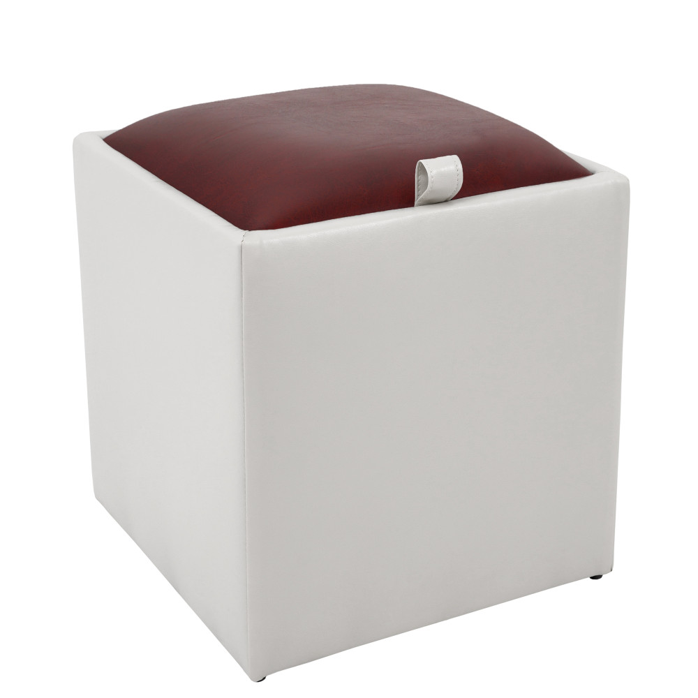 Taburet Box - imitatie piele alb/bordo - 21894/21902 Taburet Box - imitatie piele alb/bordo - 21894/21902