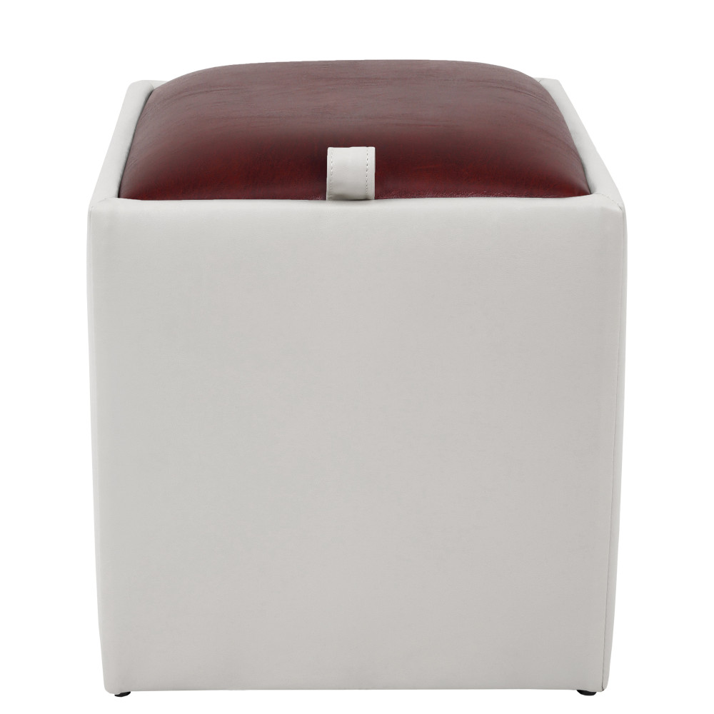 Taburet Box - imitatie piele alb/bordo - 21894/21902 Taburet Box - imitatie piele alb/bordo - 21894/21902