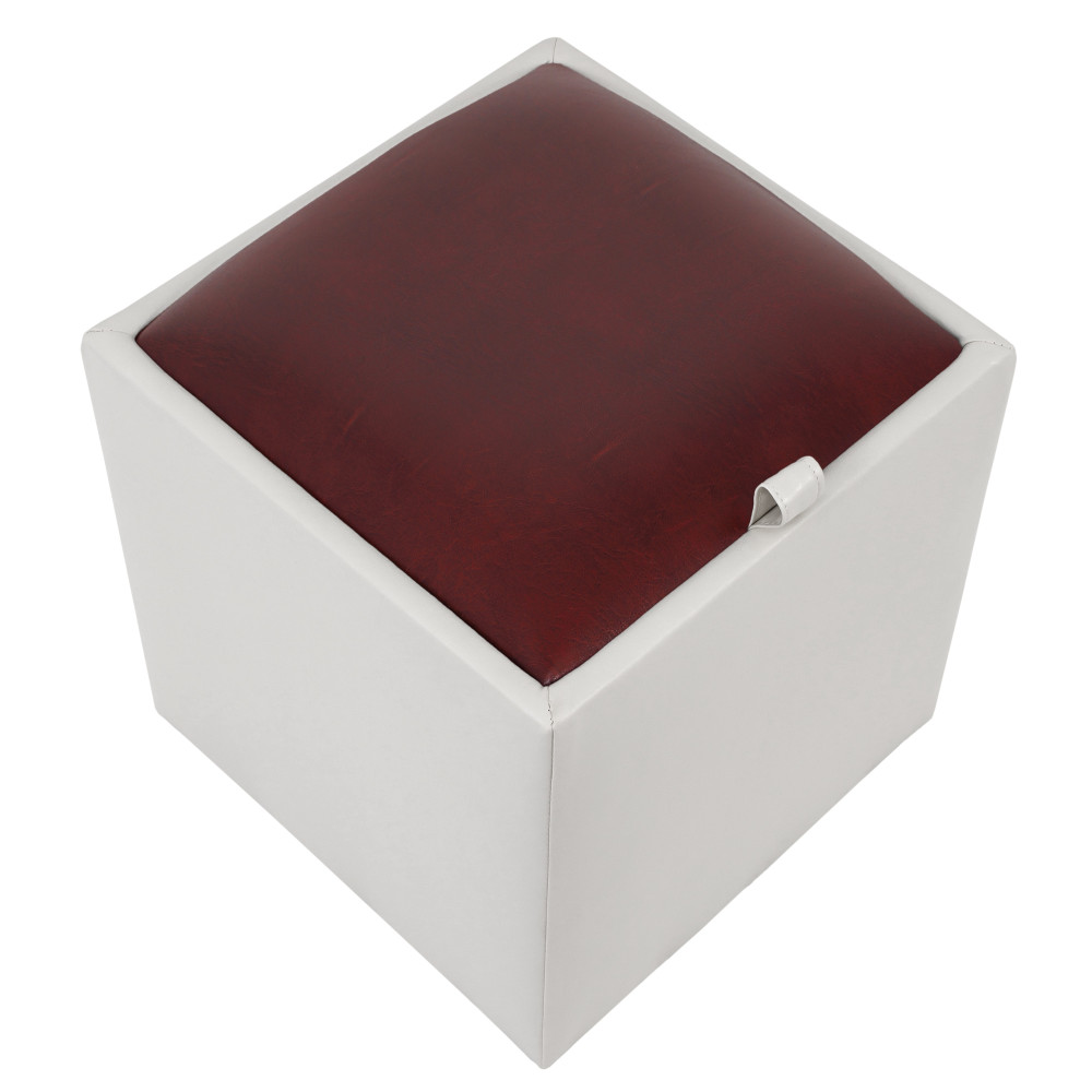 Taburet Box - imitatie piele alb/bordo - 21894/21902 Taburet Box - imitatie piele alb/bordo - 21894/21902