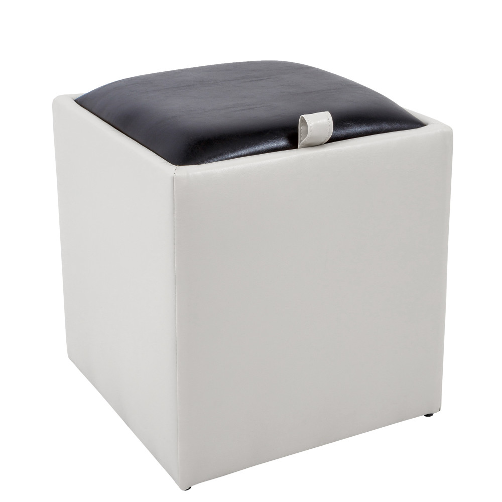 Taburet Box - imitatie piele alb/wenge - 21894/21835 Taburet Box - imitatie piele alb/wenge - 21894/21835