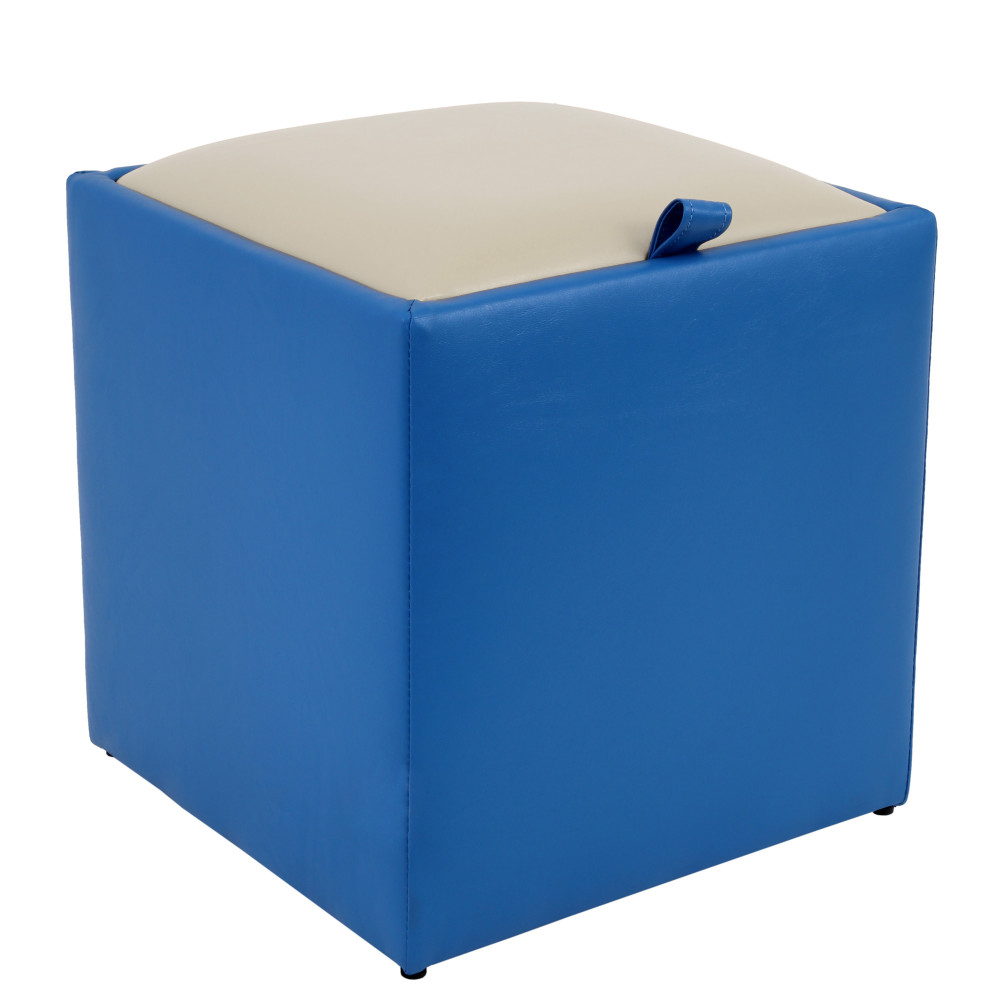 Taburet Box - imitatie piele albastru/crem - 21898/21834 Taburet Box - imitatie piele albastru/crem - 21898/21834