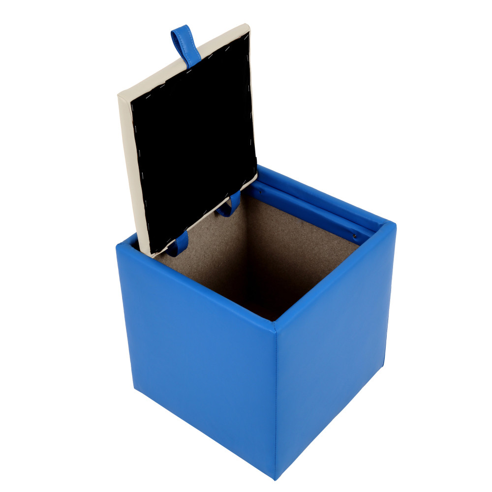 Taburet Box - imitatie piele albastru/crem - 21898/21834 Taburet Box - imitatie piele albastru/crem - 21898/21834