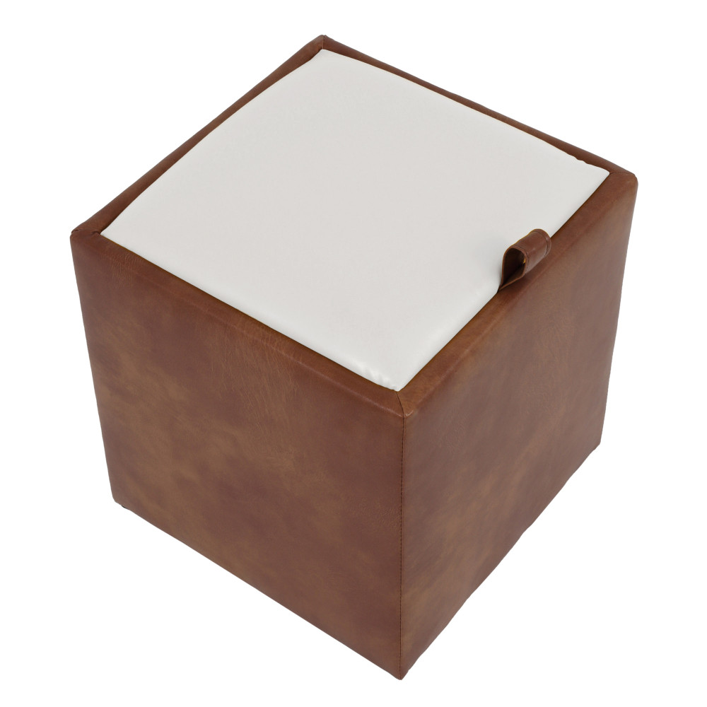 Taburet Box - imitatie piele coniac/alb - 8070/21894 Taburet Box - imitatie piele coniac/alb - 8070/21894