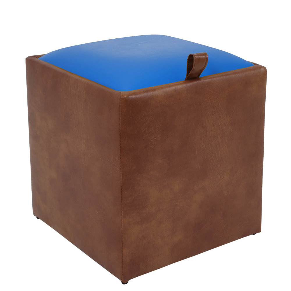 Taburet Box - imitatie piele coniac/albastru - 8070/21898 Taburet Box - imitatie piele coniac/albastru - 8070/21898