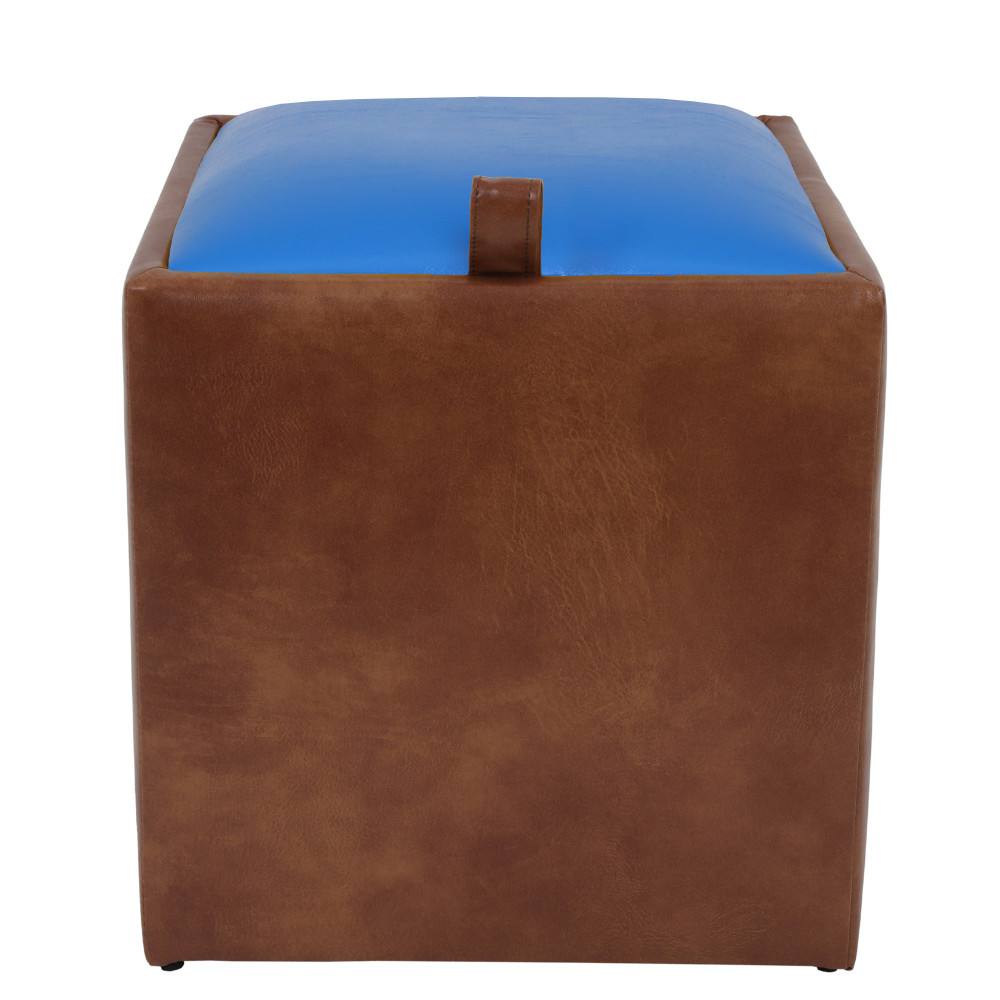 Taburet Box - imitatie piele coniac/albastru - 8070/21898 Taburet Box - imitatie piele coniac/albastru - 8070/21898