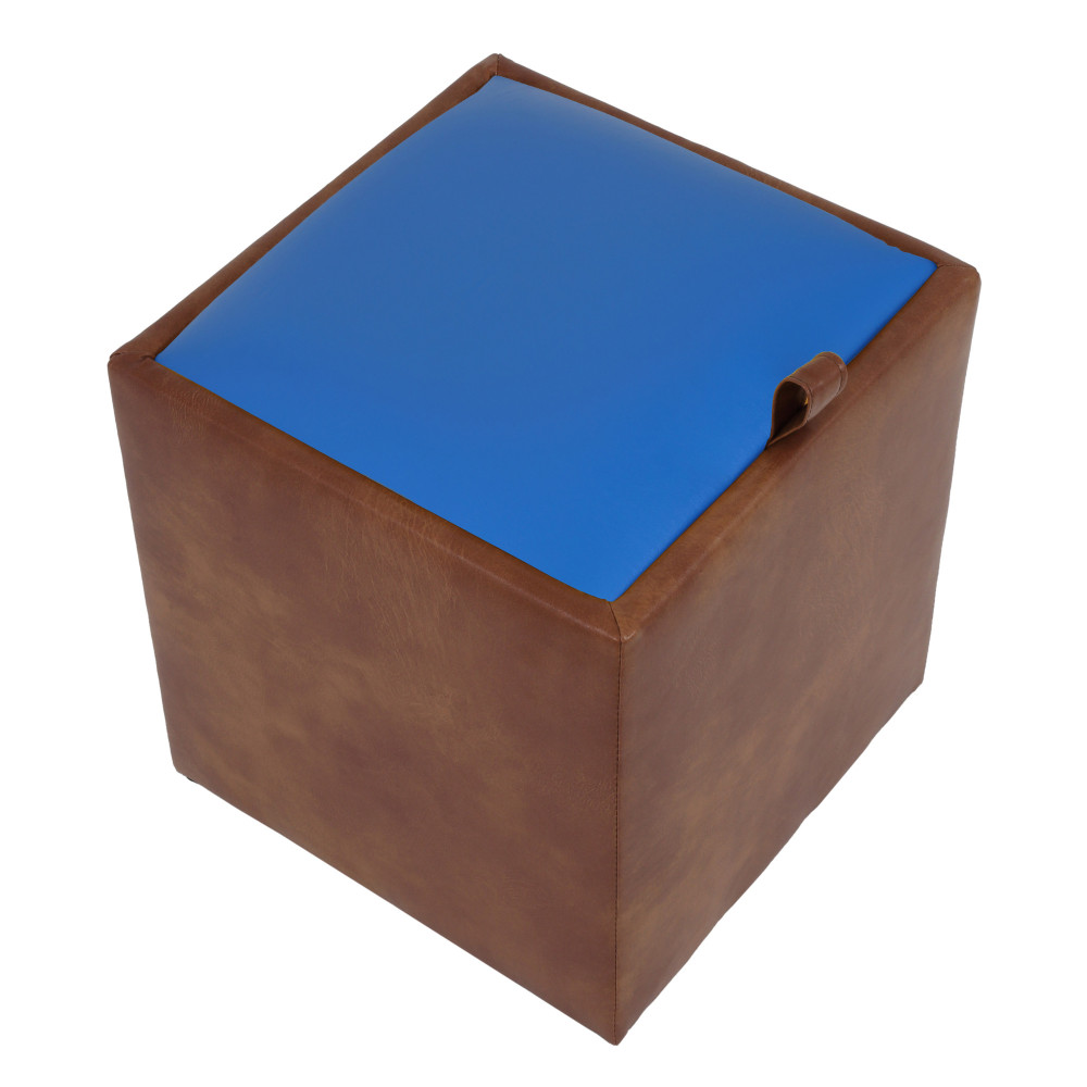 Taburet Box - imitatie piele coniac/albastru - 8070/21898 Taburet Box - imitatie piele coniac/albastru - 8070/21898
