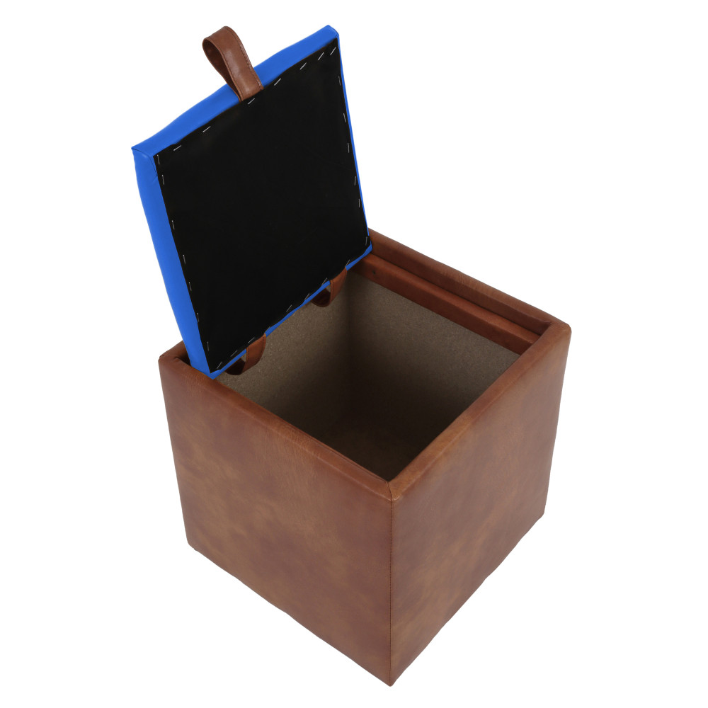 Taburet Box - imitatie piele coniac/albastru - 8070/21898 Taburet Box - imitatie piele coniac/albastru - 8070/21898