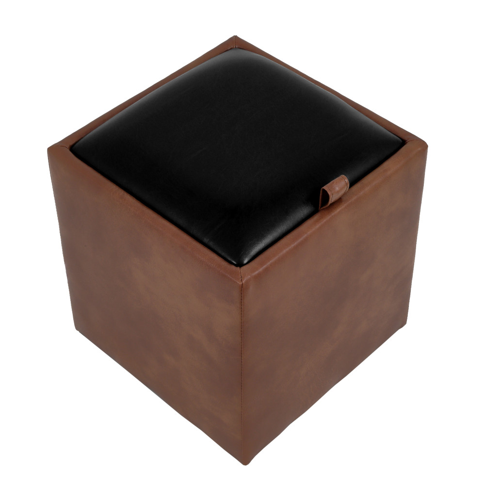 Taburet Box - imitatie piele coniac/negru - 8070/21901 Taburet Box - imitatie piele coniac/negru - 8070/21901
