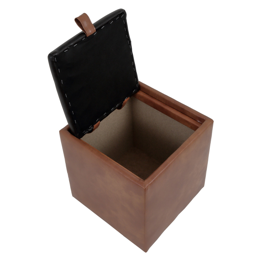 Taburet Box - imitatie piele coniac/negru - 8070/21901 Taburet Box - imitatie piele coniac/negru - 8070/21901