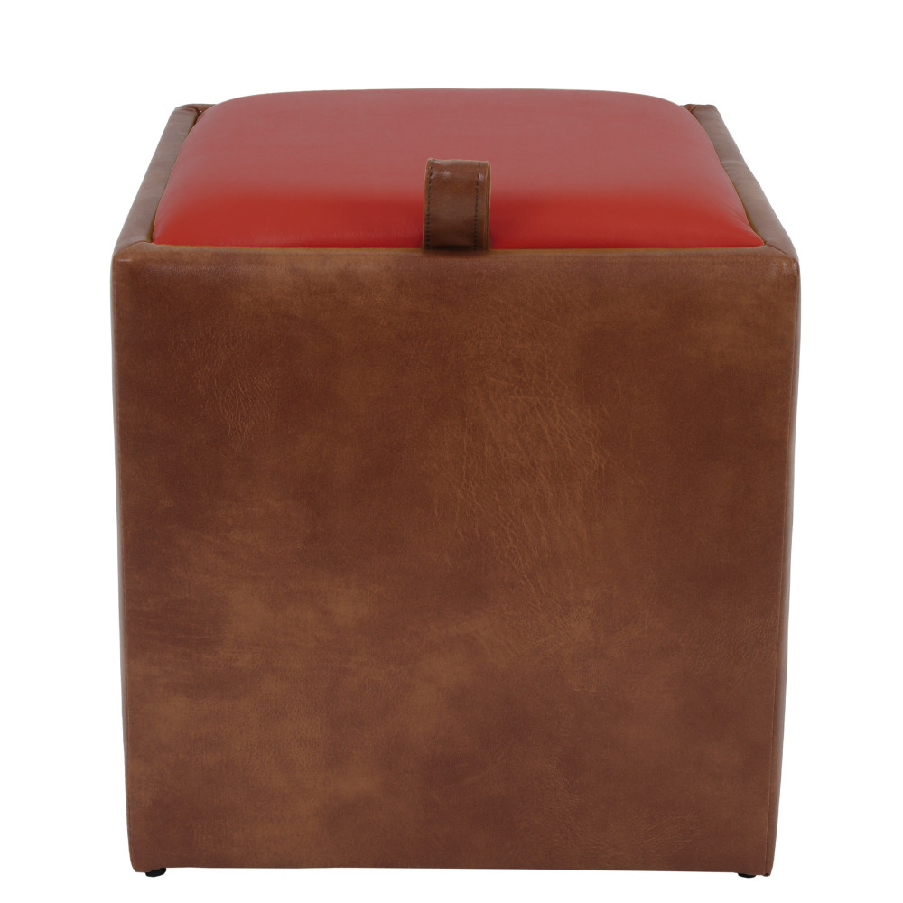 Taburet Box - imitatie piele coniac/rosu - 8070/21900 Taburet Box - imitatie piele coniac/rosu - 8070/21900