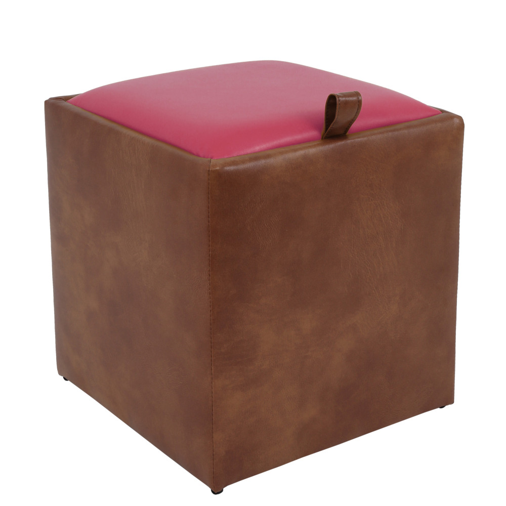 Taburet Box - imitatie piele coniac/roz - 8070/21896 Taburet Box - imitatie piele coniac/roz - 8070/21896