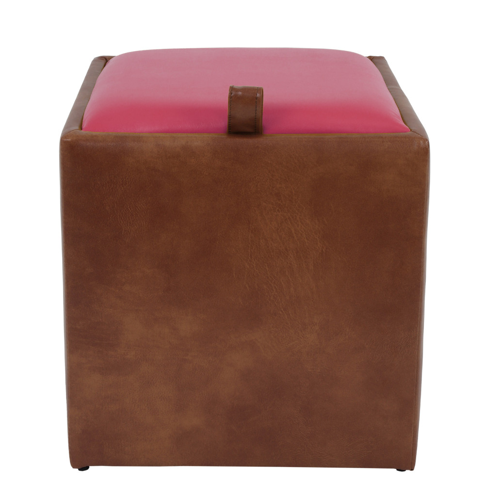 Taburet Box - imitatie piele coniac/roz - 8070/21896 Taburet Box - imitatie piele coniac/roz - 8070/21896