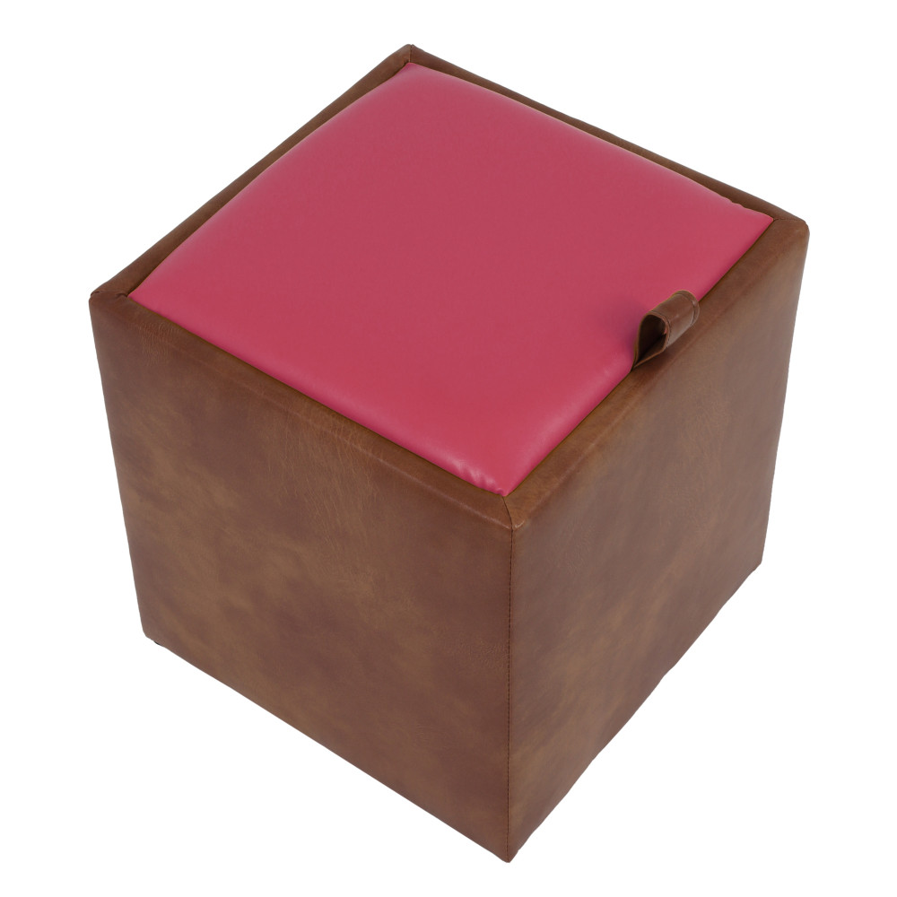 Taburet Box - imitatie piele coniac/roz - 8070/21896 Taburet Box - imitatie piele coniac/roz - 8070/21896