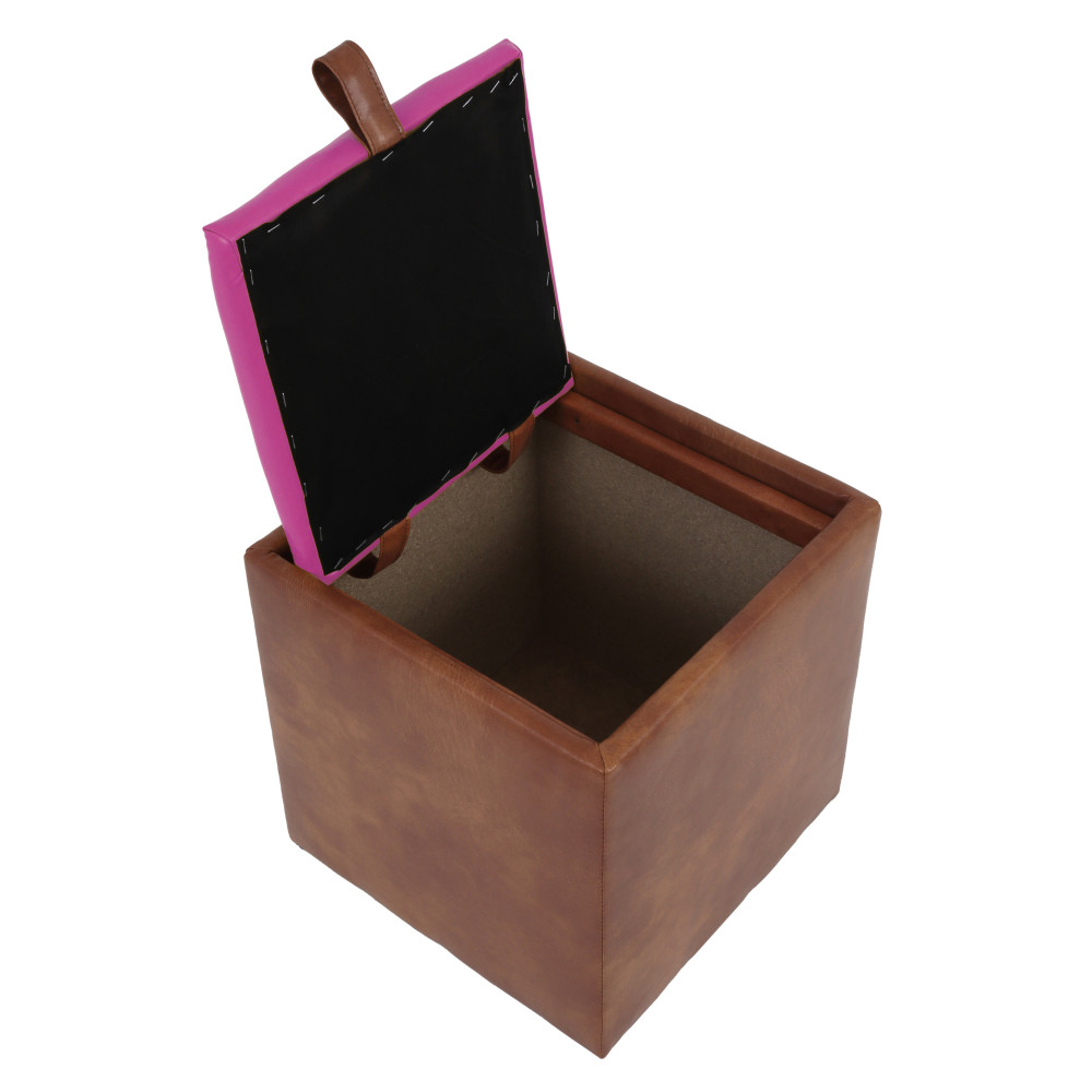 Taburet Box - imitatie piele coniac/roz - 8070/21896 Taburet Box - imitatie piele coniac/roz - 8070/21896