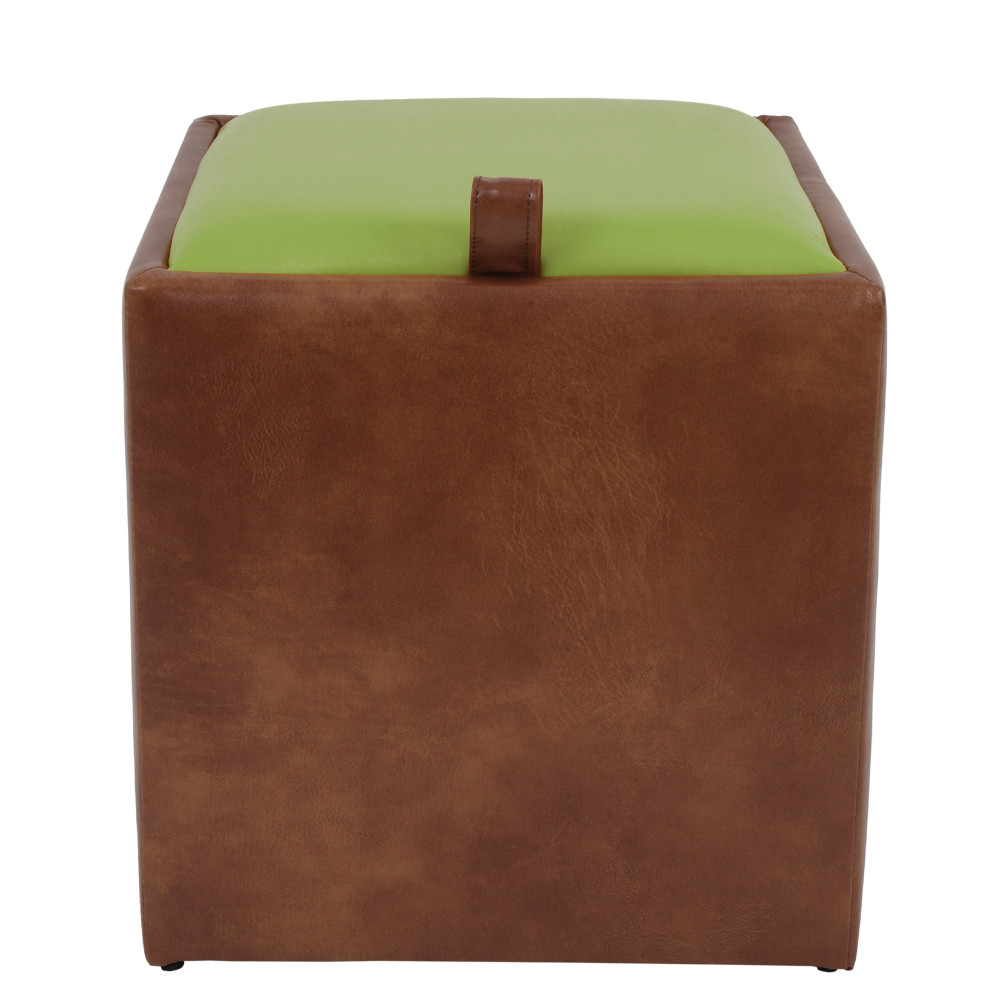 Taburet Box - imitatie piele coniac/verde - 8070/21899