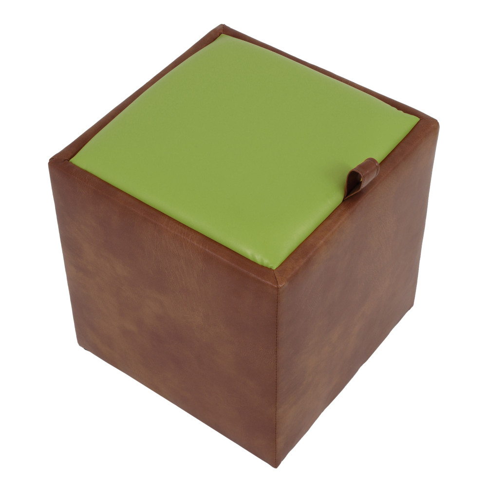 Taburet Box - imitatie piele coniac/verde - 8070/21899