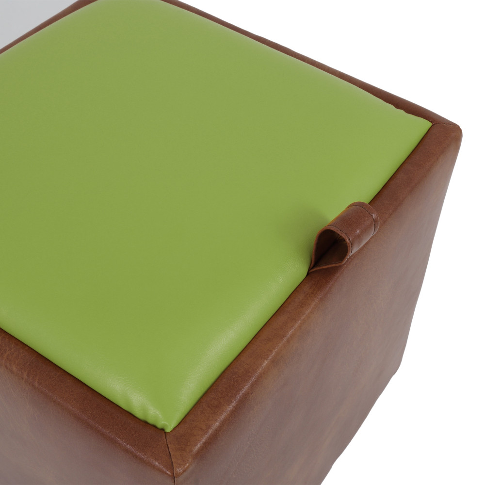 Taburet Box - imitatie piele coniac/verde - 8070/21899