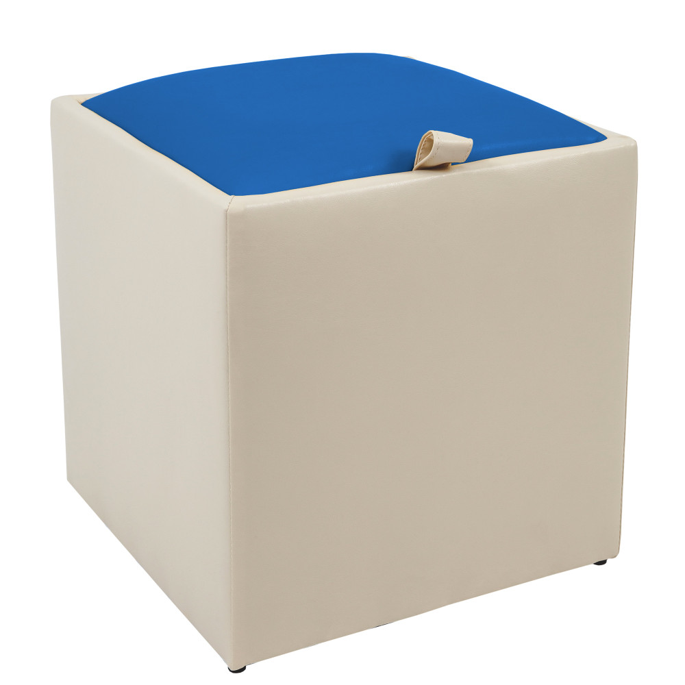 Taburet Box - imitatie piele crem/albastru - 21834/21898 Taburet Box - imitatie piele crem/albastru - 21834/21898