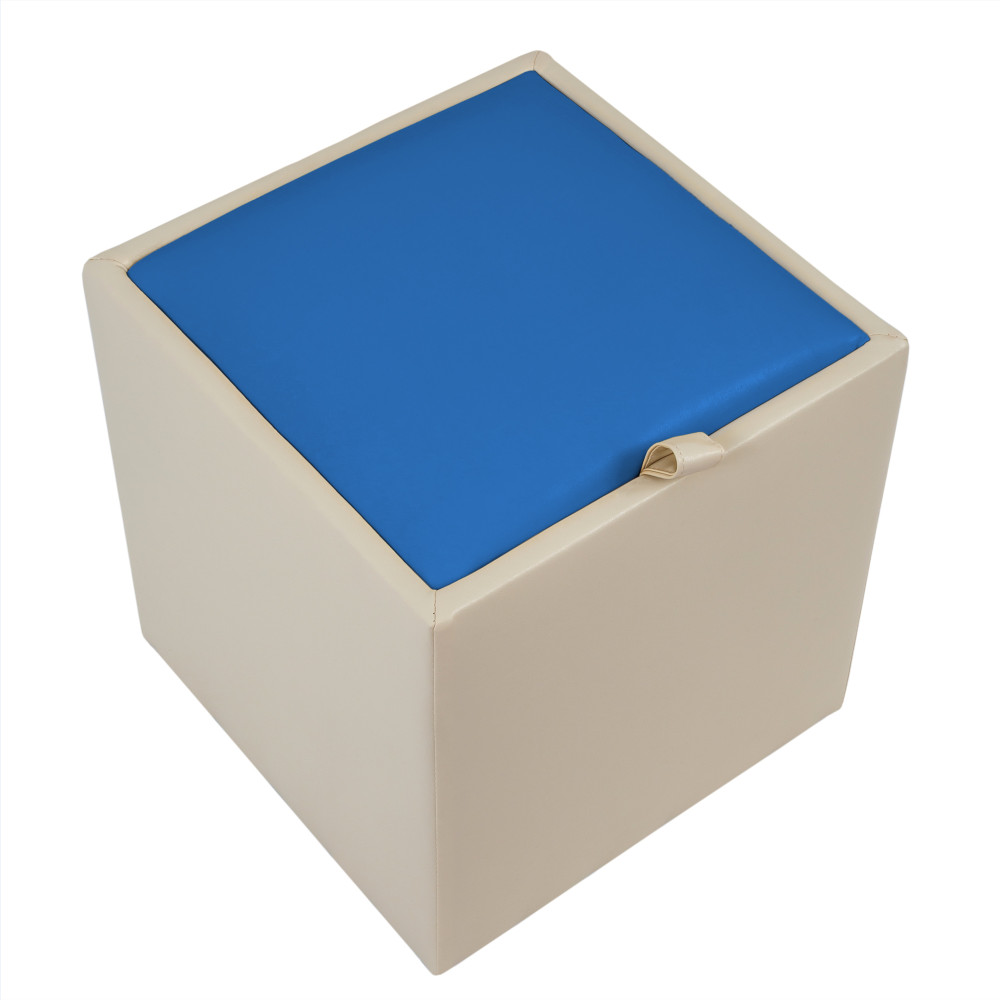 Taburet Box - imitatie piele crem/albastru - 21834/21898 Taburet Box - imitatie piele crem/albastru - 21834/21898