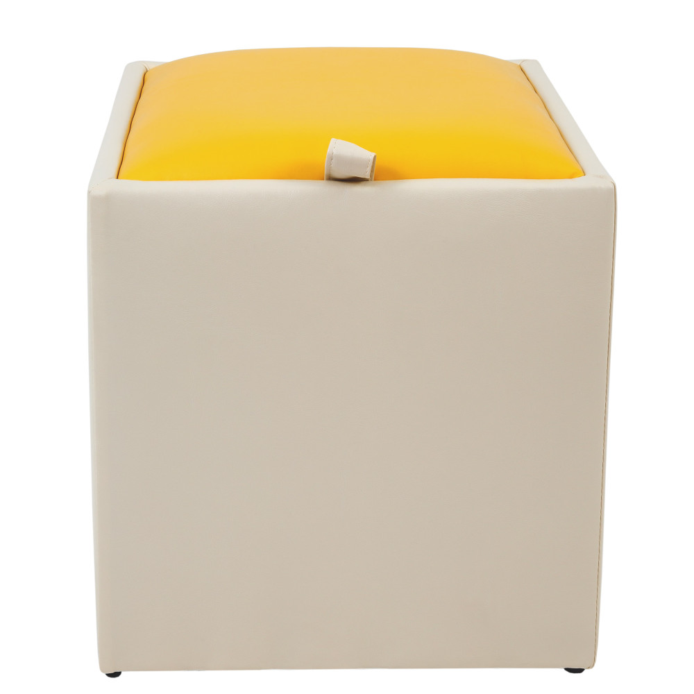 Taburet Box - imitatie piele crem/galben - 21834/22168 Taburet Box - imitatie piele crem/galben - 21834/22168