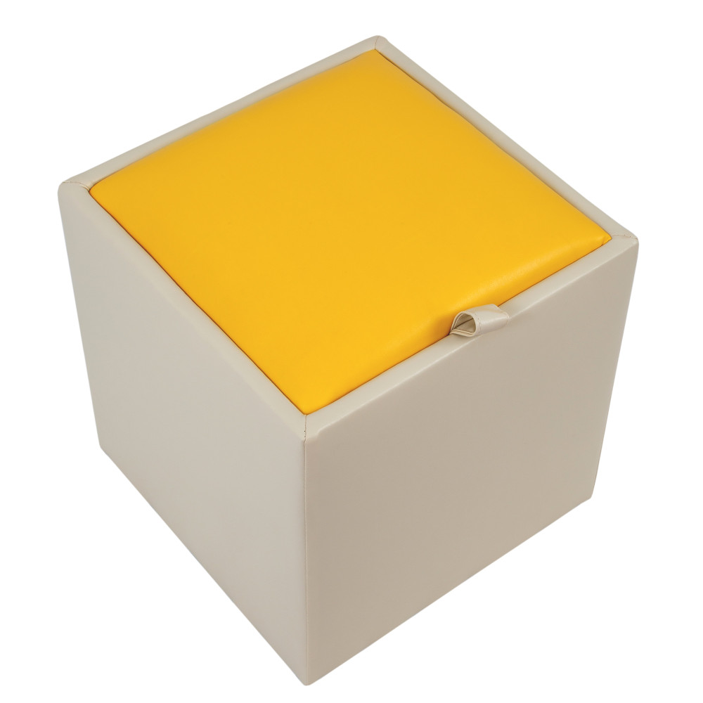 Taburet Box - imitatie piele crem/galben - 21834/22168 Taburet Box - imitatie piele crem/galben - 21834/22168