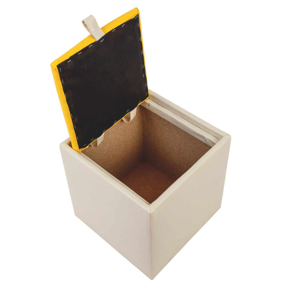 Taburet Box - imitatie piele crem/galben - 21834/22168 Taburet Box - imitatie piele crem/galben - 21834/22168
