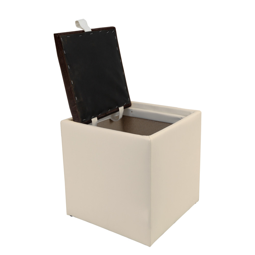 Taburet Box - imitatie piele crem/maro - 21834/15611 Taburet Box - imitatie piele crem/maro - 21834/15611