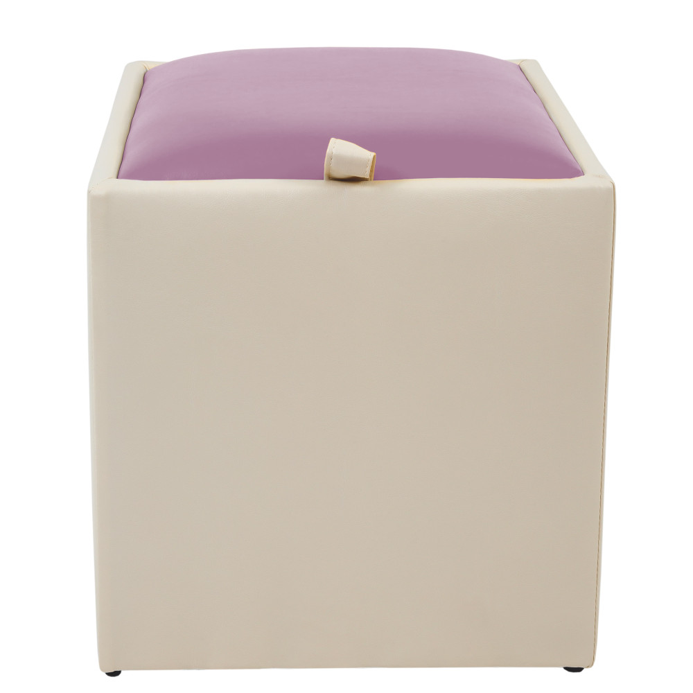 Taburet Box - imitatie piele crem/mov - 21834/21897 Taburet Box - imitatie piele crem/mov - 21834/21897