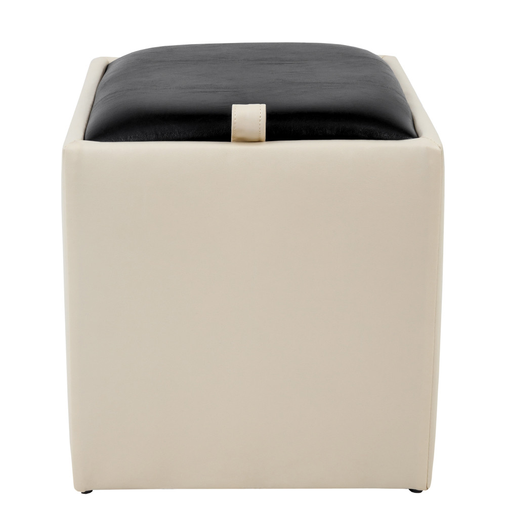 Taburet Box - imitatie piele crem/negru - 21834/21901 Taburet Box - imitatie piele crem/negru - 21834/21901
