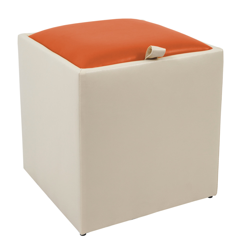 Taburet Box - imitatie piele crem/portocaliu - 21834/21895 Taburet Box - imitatie piele crem/portocaliu - 21834/21895